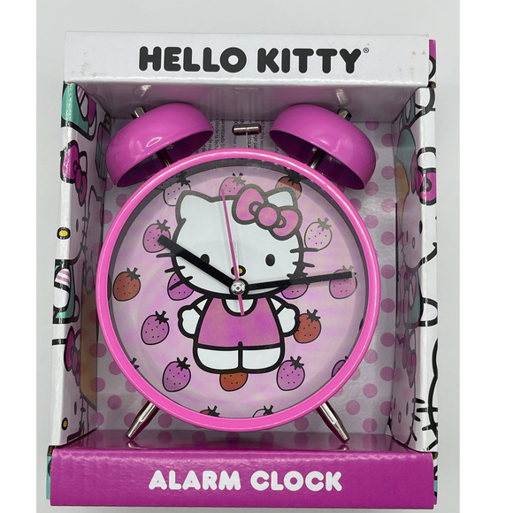 Hello Kitty Sanrio Pink Twin Bell Alarm Clock Strawberry Theme Analog NEW - Picture 1 of 6